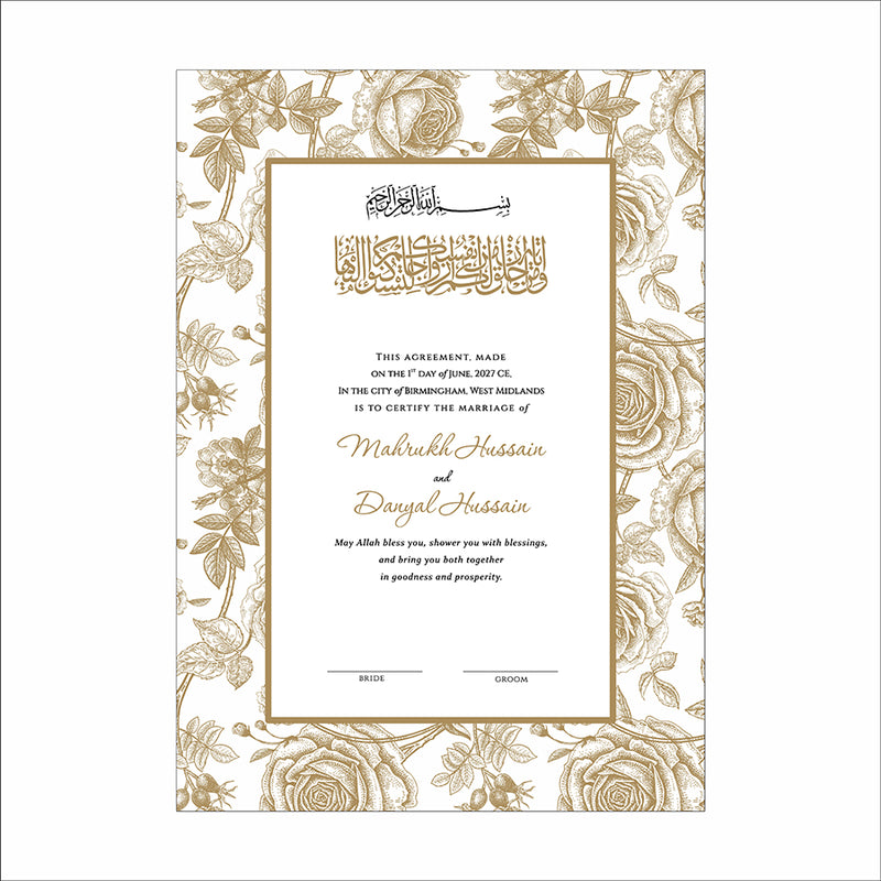 NK 152 Gold Personalized Nikah Nama