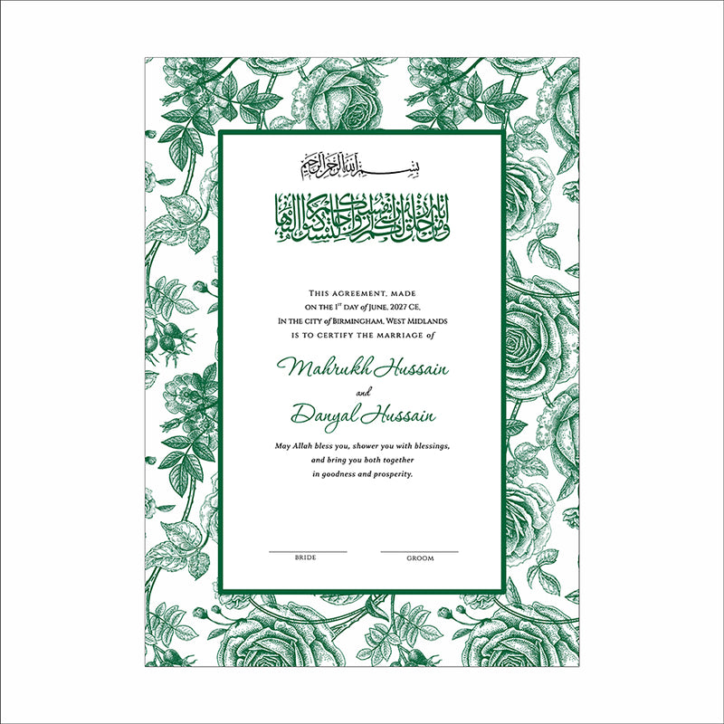 NK 152 Green Personalized Nikah Nama
