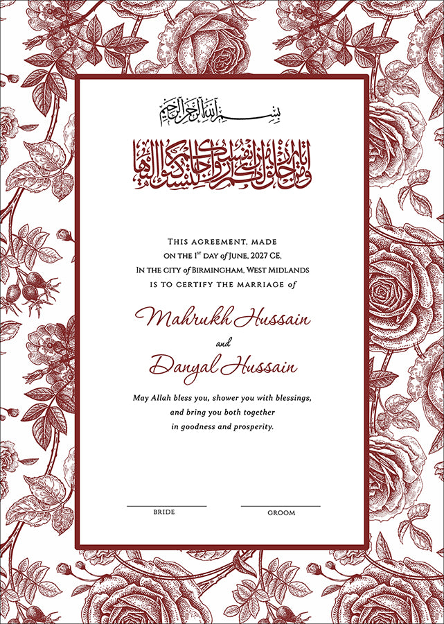 NK 152 red Personalized Nikah Nama