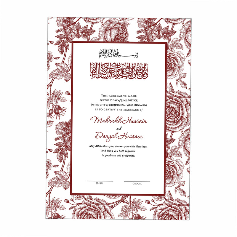 NK 152 red Personalized Nikah Nama
