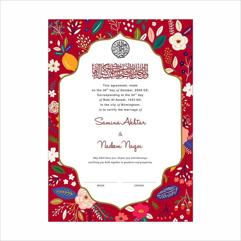 NK 159 Floral Personalized Nikah Nama