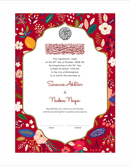NK 159 Floral Personalized Nikah Nama