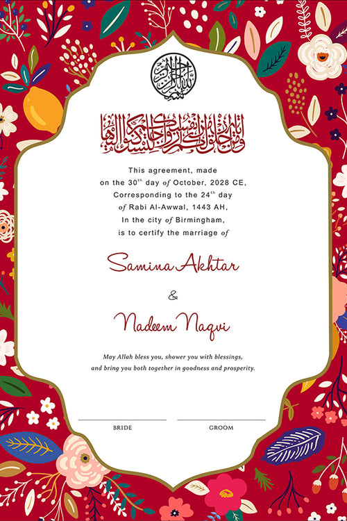 Load image into Gallery viewer, NK 159 Floral Personalized Nikah Nama
