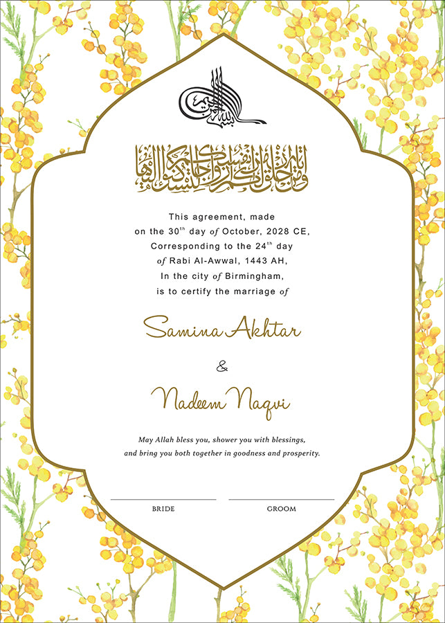 NK 160 Floral Personalized Nikah Nama