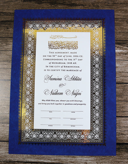 NK 202 Personalized Luxury A3 Gold Foiled Nikahnama