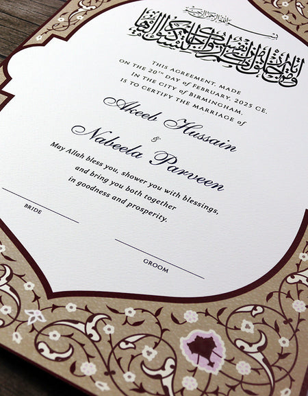 marriage certificate nikahnama in pink & maroon