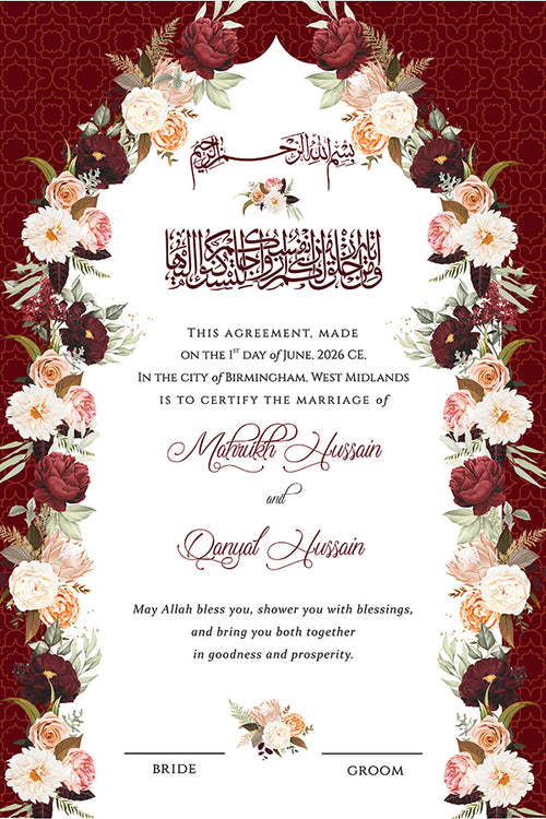 Load image into Gallery viewer, NK 138 Red Floral Personalised Nikah Nama
