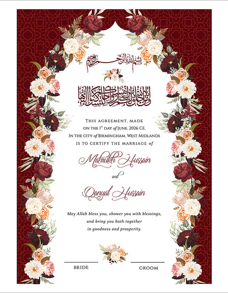 Pakistani Red & white flowers nikah nama in english