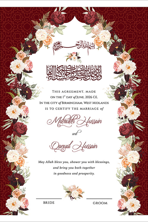 Load image into Gallery viewer, NK 138 Red Floral Personalised Nikah Nama
