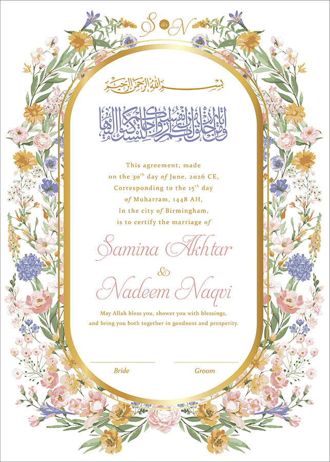 NK 140 Floral Personalised Nikah Nama