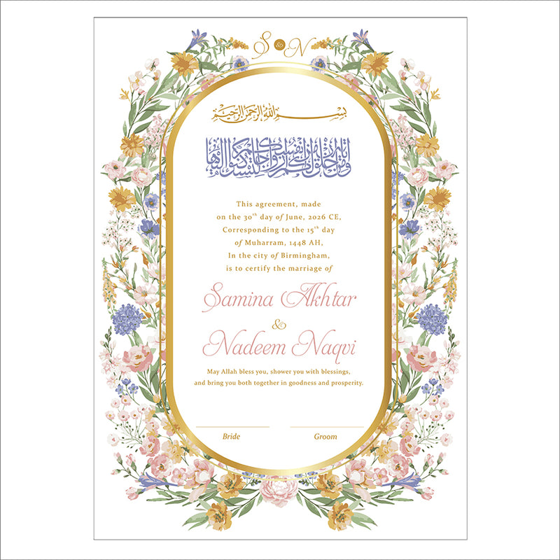 NK 140 Floral Personalised Nikah Nama