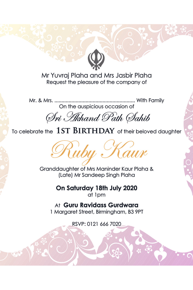 NZ 1014 Square Lilac Akhand Path or Sukhmani Sahib Paath Invitation