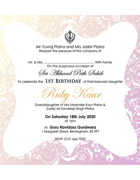 Sukhmani Sahib Paath Invitation in Pink