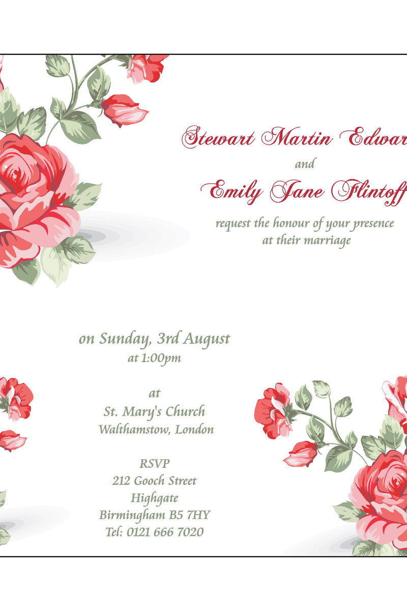 NZ 226 Blush red and green Square floral wedding invitation card