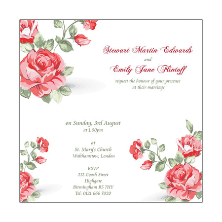 NZ 226 Blush red and green Square floral wedding invitation card