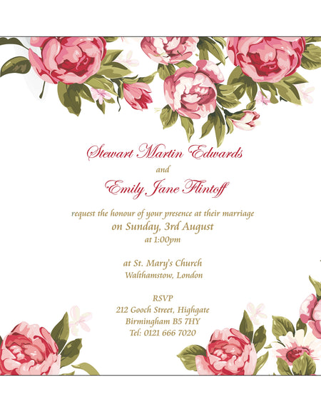 NZ 232 Square Pink and green floral invitation