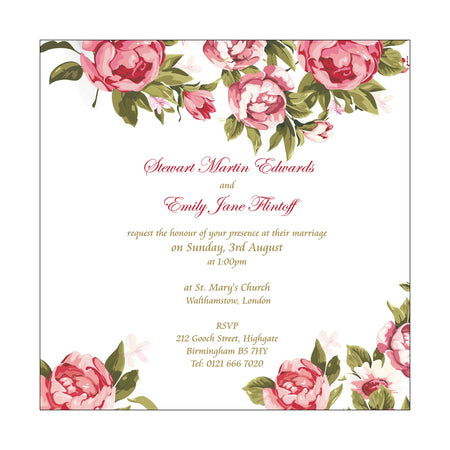 NZ 232 Square Pink and green floral invitation
