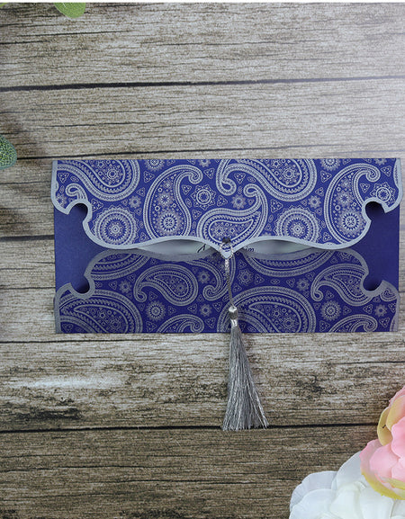 Ashen Paisley Gatefold Indian Pakistani Invitation Card PA 081