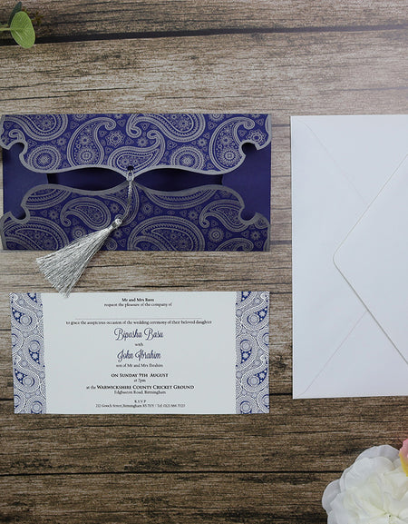 Ashen Paisley Gatefold Indian Pakistani Invitation Card PA 081