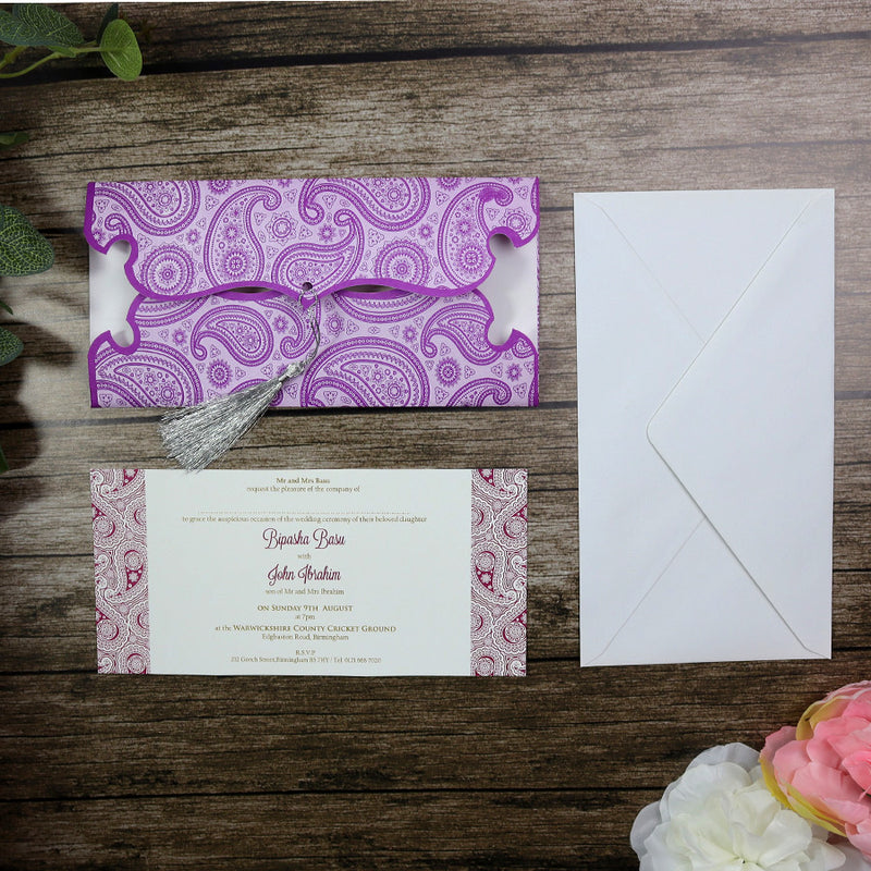 Pakistani Indian Asian Wedding Invitation is Purple PA 083 Lilac