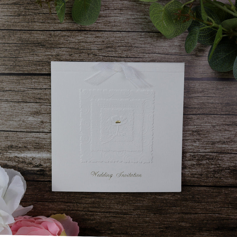 Ivory embossed borders square wedding invitation 2030