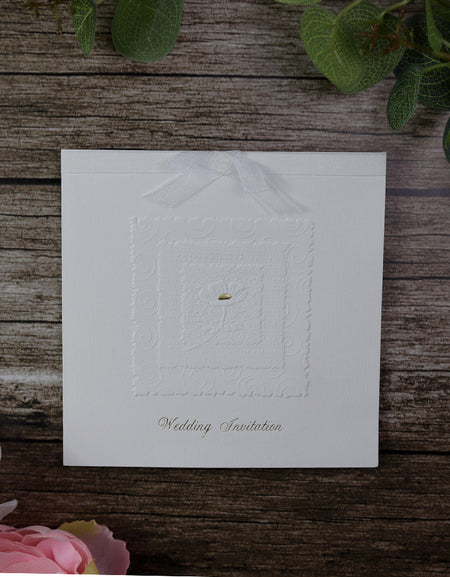 Ivory embossed borders square wedding invitation 2030