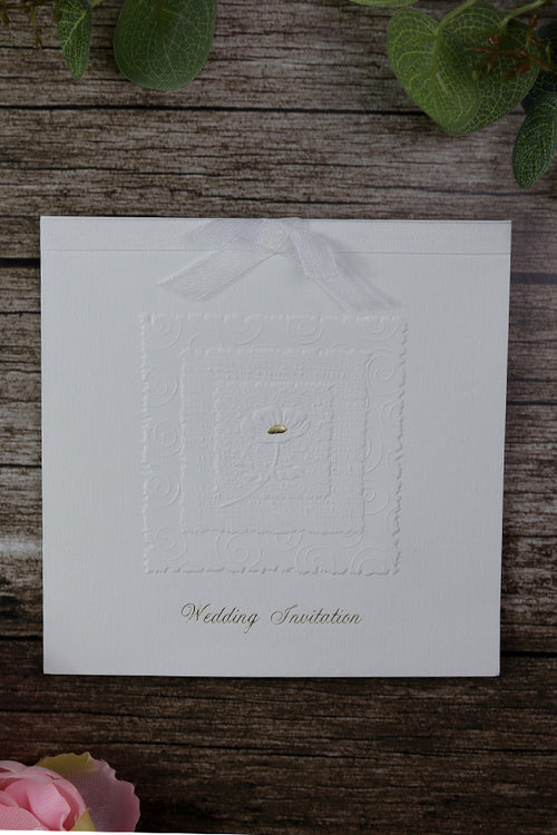 Load image into Gallery viewer, Ivory embossed borders square wedding invitation 2030
