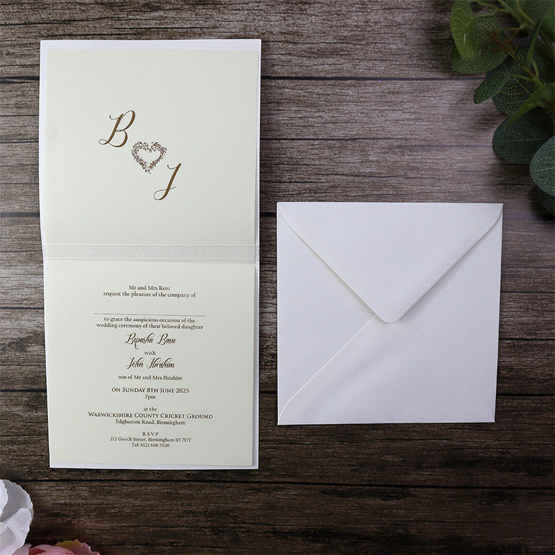 Ivory embossed borders square wedding invitation 2030