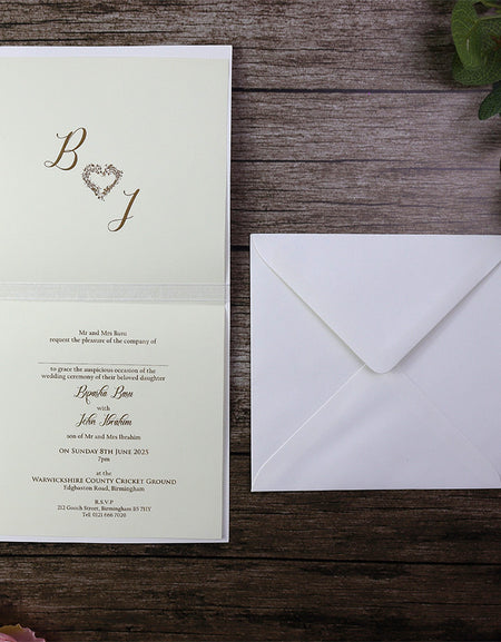 Ivory embossed borders square wedding invitation 2030
