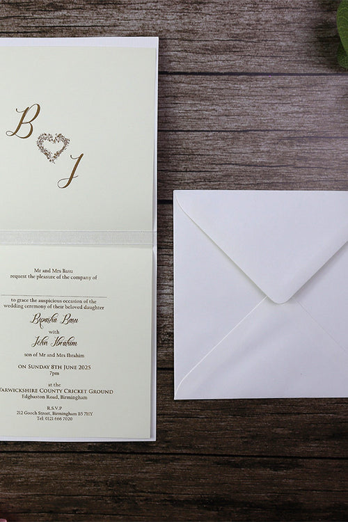 Load image into Gallery viewer, Ivory embossed borders square wedding invitation 2030
