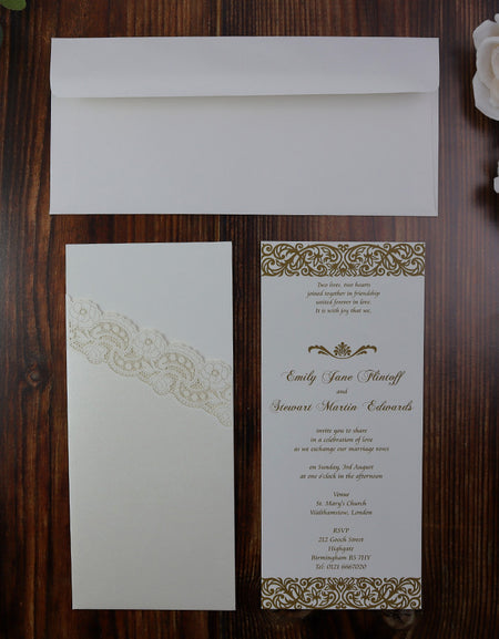 PK 810 Tall Portrait Pearlescent Ivory Lasercut Pocket Invitation