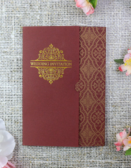 Burgundy and gold foil Wedding invitation Design PMM WI
