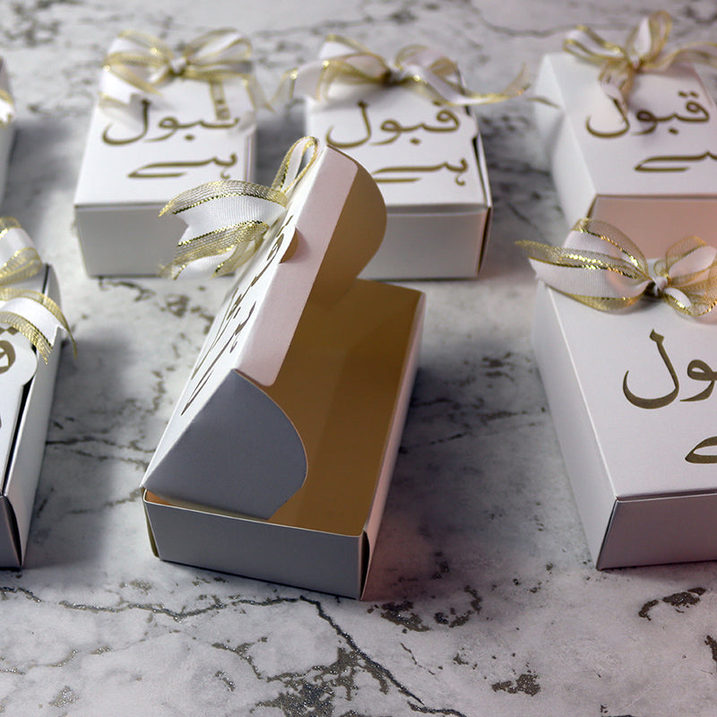 Nikah "Qabool Hai " Wedding favour box with a bow