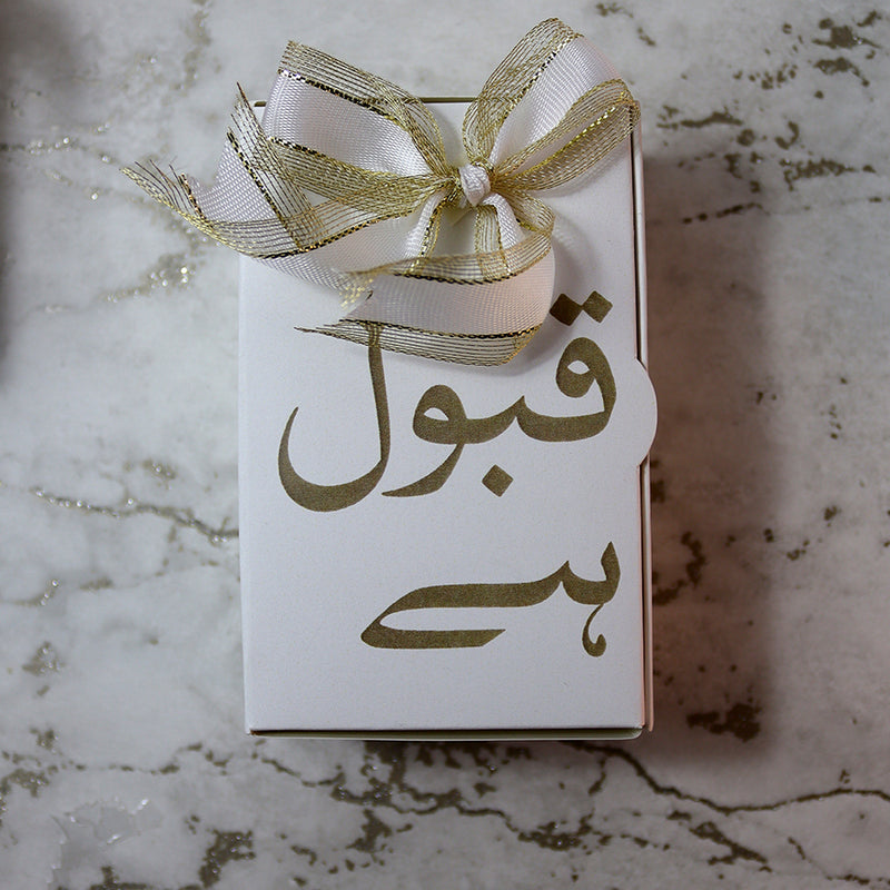 Nikah "Qabool Hai " Wedding favour box with a bow