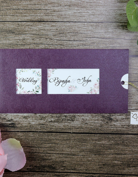 Embossed Floral Twin Window Pocket Invitation RWB Mauve