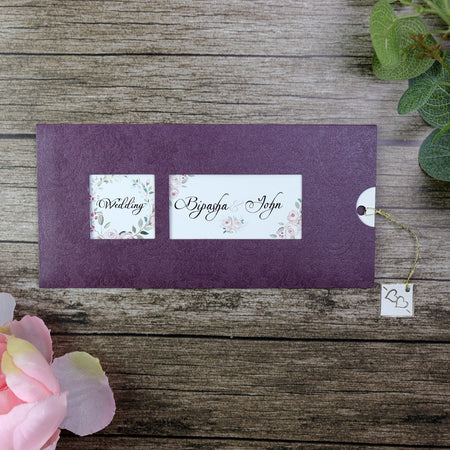 Embossed Floral Twin Window Pocket Invitation RWB Mauve