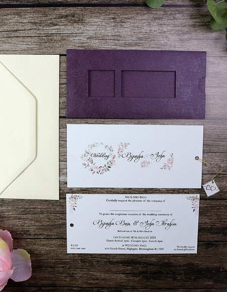 Embossed Floral Twin Window Pocket Invitation RWB Mauve