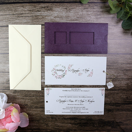 Embossed Floral Twin Window Pocket Invitation RWB Mauve