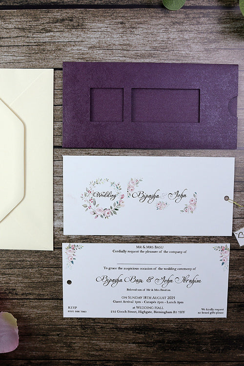 Load image into Gallery viewer, Embossed Floral Twin Window Pocket Invitation RWB Mauve
