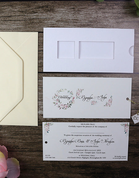 Landscape Pocket Floral Twin windows Invitation in White - RWB White