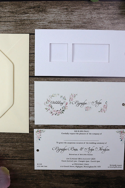 Load image into Gallery viewer, Landscape Pocket Floral Twin windows Invitation in White - RWB White
