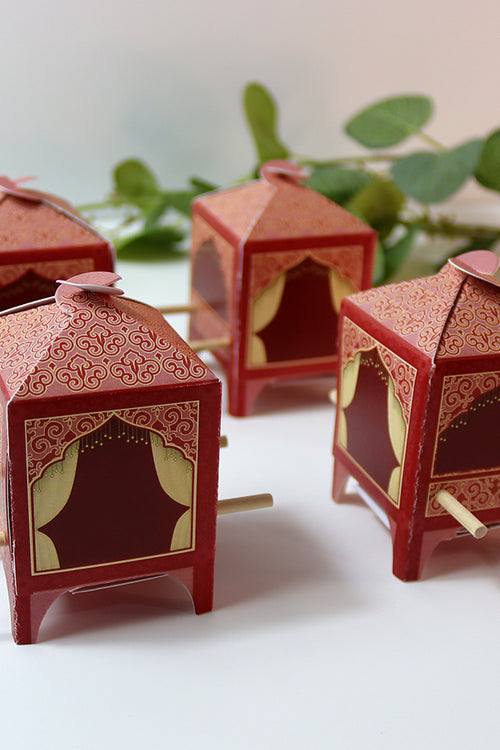Load image into Gallery viewer, Doli-Shaped Favour Boxes Red – Flat Pack Wedding &amp; Mehndi Gift Boxes
