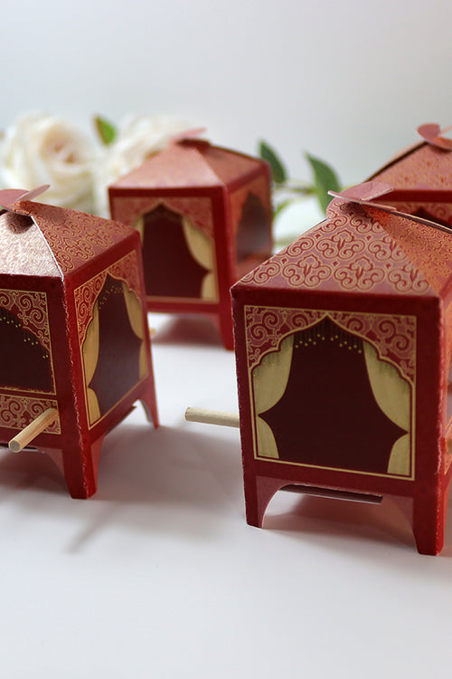Load image into Gallery viewer, Doli-Shaped Favour Boxes Red – Flat Pack Wedding &amp; Mehndi Gift Boxes
