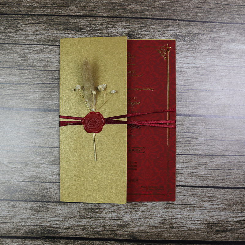 Luxury Gold Foil Invitation with Wax Seal & Dried Flowers TFC 102