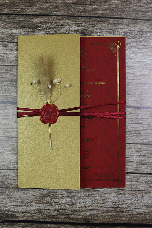 Load image into Gallery viewer, Luxury Gold Foil Invitation with Wax Seal &amp; Dried Flowers TFC 102
