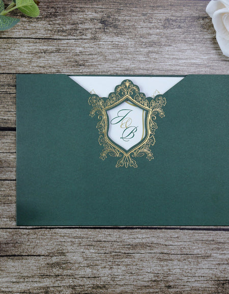 Top view of Royal Green 1137 Vintage Pocket Invitation