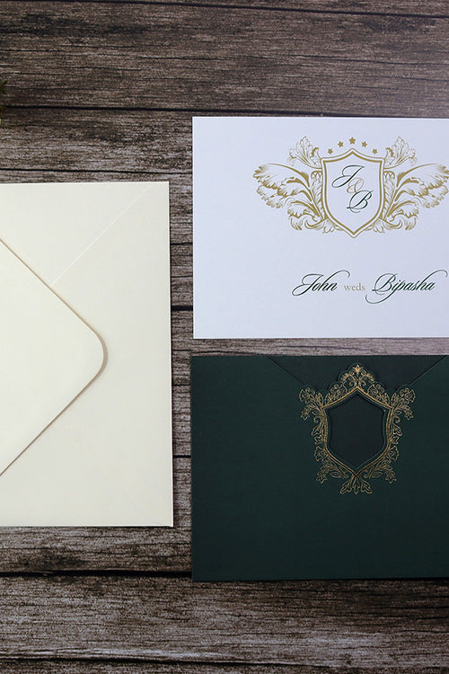 Load image into Gallery viewer, Green Pocket Foiled Invitation SC 1133

