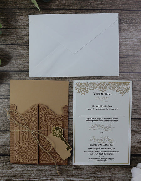 wedding invitations template in kraft material with rope twine