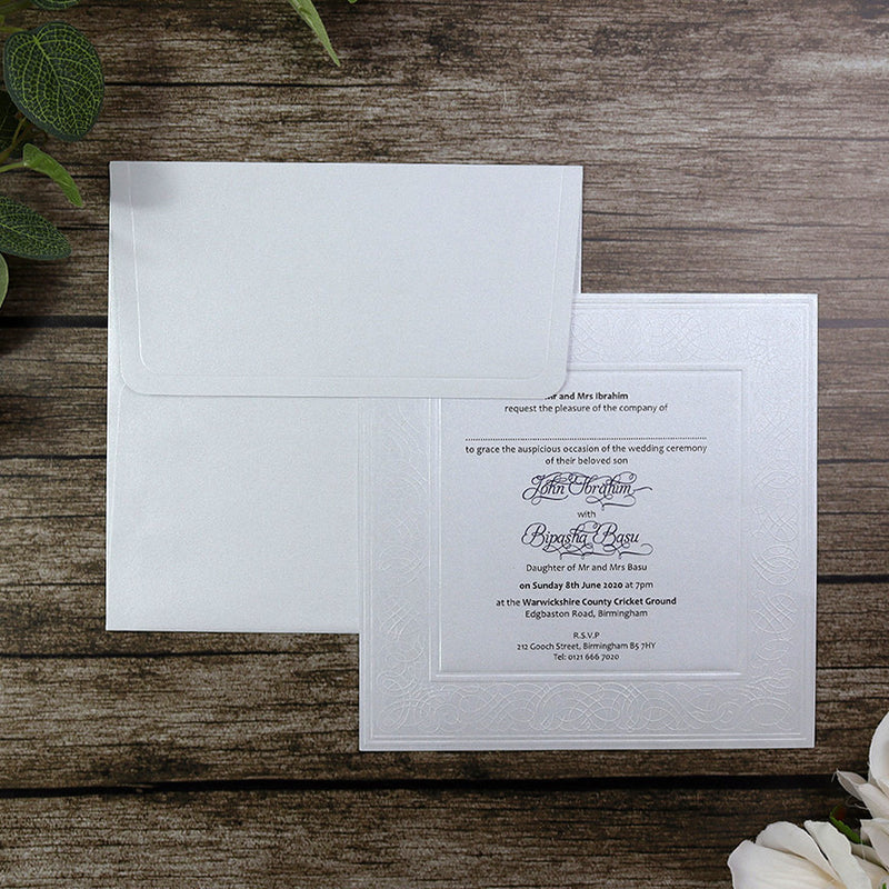 SC 2566 Pearl White embossed square invitation