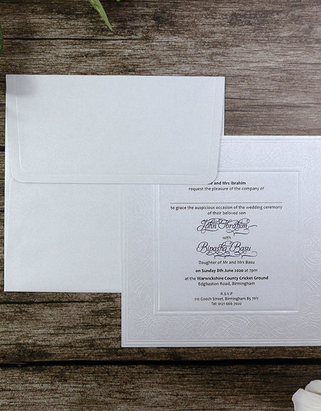 SC 2566 Pearl White embossed square invitation